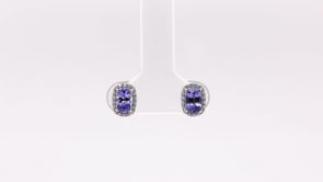 Cushion Tanzanite & 1/7 ct. tw. Diamond Halo Earrings in 14K White Gold front view