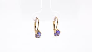 Oval Tanzanite Earrings in 14K Yellow Gold front view