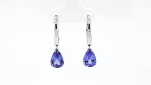 Pear Tanzanite Drop Earrings in 14K White Gold front view