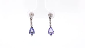 Pear Tanzanite & 1/6 ct. tw. Diamond Drop Earrings in 14K White Gold front view