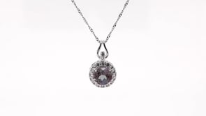 Created Round Alexandrite & White Sapphire Halo Fashion Necklace in Sterling Silver front view