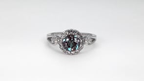 Created Round Alexandrite & White Sapphire Halo Ring in Sterling Silver side profile