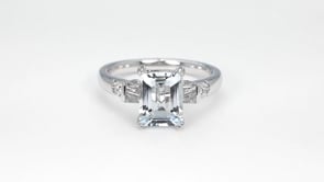 Emerald Cut Aquamarine & 1/4 ct. tw. Baguette & Round Diamond Ring in 14K White Gold side profile