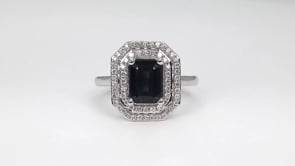 Emerald Cut Sapphire & 1/3 ct. tw. Diamond Double Halo Ring in 10K White Gold side profile