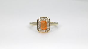American Colors Emerald Cut Fire Opal & 1/8 ct. tw. Diamond Halo Ring in 10K Yellow Gold full view