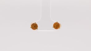 American Colors 5.5mm Round Fire Opal Solitaire Earrings in 10K Yellow Gold close-up detail