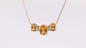 3-Stone Oval Citrine & Diamond Accent Necklace in 10K Yellow Gold close-up detail