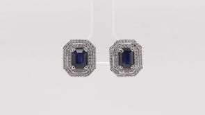 Emerald Cut Sapphire & 1/2 ct. tw. Diamond Double Halo Earrings in 10K White Gold front view
