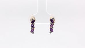 Marquise Amethyst & 1/7 ct. tw. Diamond Earrings in 10K Yellow Gold front view