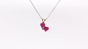 Double Heart Ruby & Diamond Accent Pendant in 14K Yellow Gold front view