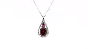 Oval Garnet, Pear Rhodolite Garnet & 1/10 ct. tw. Diamond Teardrop Pendant in 10K White Gold front view