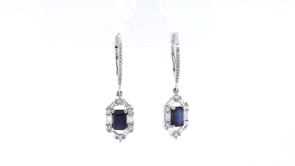 Emerald Cut Sapphire & 5/8 ct. tw. Baguette & Round Diamond Drop Earrings in 14K White Gold front view