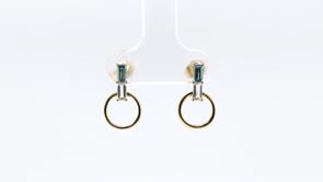 Baguette Swiss Blue & White Topaz Circle Earrings in 10K Yellow Gold front view