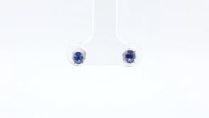 Cushion Yogo Sapphire Earrings in 10K White Gold close-up detail