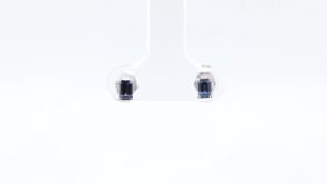 Emerald Cut Yogo Sapphire Earrings in 10K White Gold close-up detail