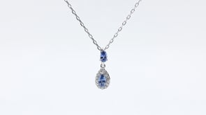 Pear Yogo Sapphire & Diamond Halo Drop Pendant in 10K White Gold front view