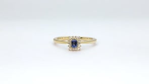 Baguette Yogo Sapphire & Diamond Accent Halo Ring in 10K Yellow Gold close-up detail