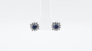 Cushion Yogo Sapphire & 1/5 ct. tw. Diamond Halo Earrings in 10K White Gold close-up detail