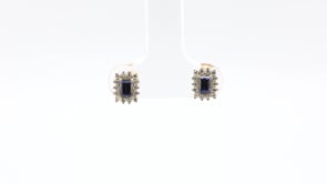 Baguette Yogo Sapphire & 1/7 ct. tw. Diamond Halo Earrings in 10K Yellow Gold front view