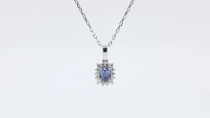 Cushion Yogo Sapphire & 1/8 ct. tw. Diamond Halo Pendant in 10K White Gold front view