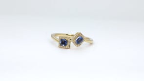 Princess & Emerald Cut Yogo Sapphire & Diamond Halo Toi et Moi Ring in 10K Yellow Gold side profile