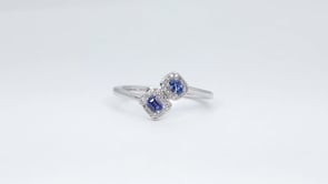 Cushion & Emerald Cut Yogo Sapphire & 1/10 ct. tw. Diamond Halo Toi et Moi Ring in 10K White Gold side profile