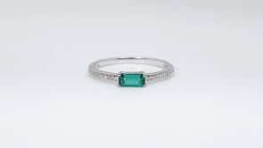 Created Emerald Cut Emerald & 1/10 ct. tw. Diamond Stackable Ring in 10K White Gold side profile