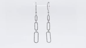 JustDesi 1/2 ct. tw. Diamond Graduated Paperclip Dangle Huggie Hoop Earrings in 14K White Gold front view