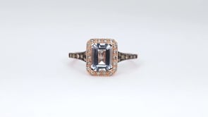 Le Vian Emerald Cut Sea Blue Aquamarine & 1/4 ct. tw. Chocolate Diamond Halo Ring in 14K Strawberry Gold side profile