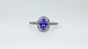 Le Vian Oval Blueberry Tanzanite & 1/5 ct. tw. Chocolate & Nude Diamond Floating Halo Ring in 14K Vanilla Gold side profile