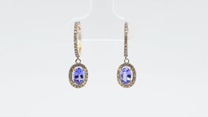 Le Vian Oval Blueberry Tanzanite & 1/5 ct. tw. Chocolate & Nude Diamond Halo Huggie Hoop Drop Earrings in 14K front view