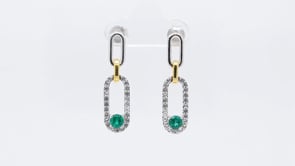 Created Round Emerald & White Sapphire Paperclip Drop Earrings in Sterling Silver & 10K Yellow Gold side profile