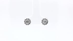 1/2 ct. tw. Diamond Scalloped Halo Earrings in 10K White & Pink Gold close-up detail