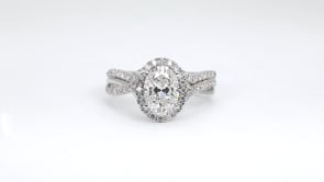 Adamante 2 ct. tw. Lab-Grown Oval Diamond Halo Twist Wedding Set 14K White Gold angled view