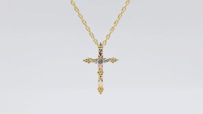 Black Hills Gold Round Yogo Sapphire & Grape Cluster Cross Pendant in 10K Yellow Gold front view