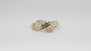Black Hills Gold Round Yogo Sapphire Channel Set Grapevine & Leaf Ring in 10K Yellow Gold close-up detail