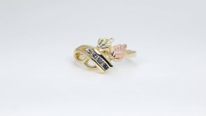 Black Hills Gold Round Yogo Sapphire Channel Set Vine Ring in 10K Yellow Gold close-up detail