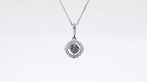7/8 ct. tw. Cushion Treated Blue Diamond Floating Halo Pendant in 14K White Gold front view