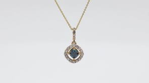 7/8 ct. tw. Cushion Treated Blue Diamond Floating Halo Pendant in 14K Yellow Gold front view
