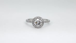 Natural 1-1/3 ct. tw. Round Brilliant Diamond Halo Engagement Ring in 14K White Gold close-up detail