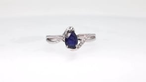 Kallati Pear Sapphire & Diamond Accent Bypass Ring in 14K White & Yellow Gold front view