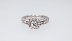 Amaura 1-1/5 ct. tw. Princess Cut Diamond Halo Engagement Ring in 18K White Gold close-up detail