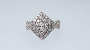 Natural 1-3/8 ct. tw. Marquise Diamond Double Halo Engagement Ring in 14K White Gold close-up detail