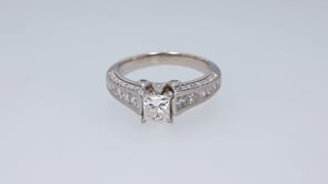 Timeless 1-3/4 ct. tw. Princess Cut Diamond Milgrain Engagement Ring in 14K White Gold close-up detail