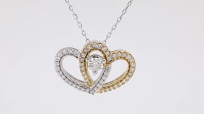 3/4 ct. tw. Diamond Layered Double Heart Pendant in 10K White and Yellow Gold front view