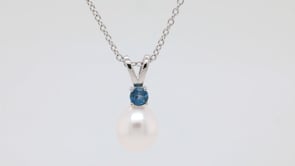 9-10mm Cultured Freshwater Pearl & London Blue Topaz Pendant in Sterling Silver front view