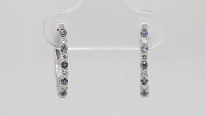 Yogo Sapphire & 1/6 ct. tw. Diamond Hoop Earrings in 14K White Gold front view