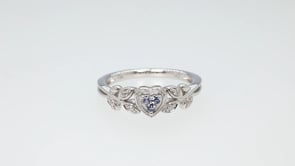 Yogo Sapphire & Diamond Accent Milgrain Heart-Shaped Cluster Ring in 14K White Gold close-up detail