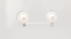 6.5-7mm Akoya Pearl & Diamond Accent Earrings in 14K White Gold front view