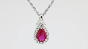 Created Pear Ruby & White Sapphire Halo Pendant & Earring Set in Sterling Silver full view
